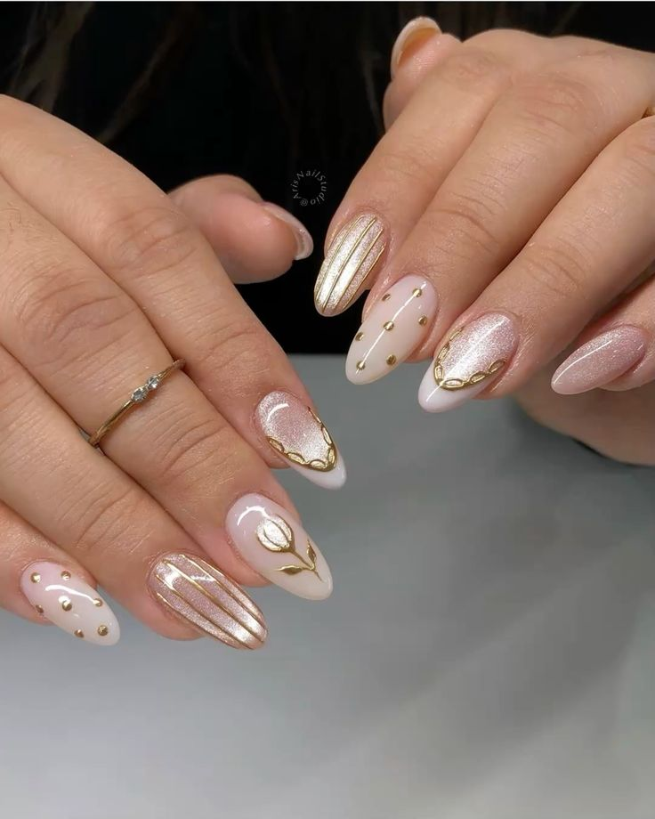 Gold Embossed Cateye Nails