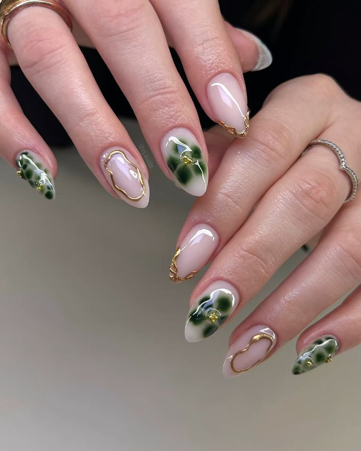 Green Floral Nails